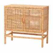 bali & pari Vivan Natural Rattan Storage Cabinet - 2-Tier Handwoven Wicker Accent Cabinet with Double Doors and Elevated Base, Natural Brown